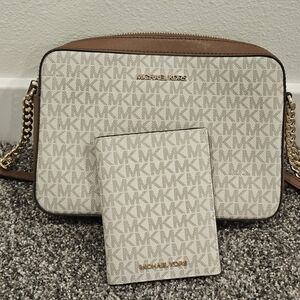 Michael Kors Cream and Brown Monogram Bag with Wallet